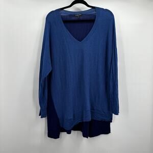 Eileen Fisher Sweater Womens 1X Blue Royal Alpaca V Neck Long Sleeve Pullover
